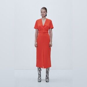 Zara Orange Belted Sheath Dress NWT Size Small